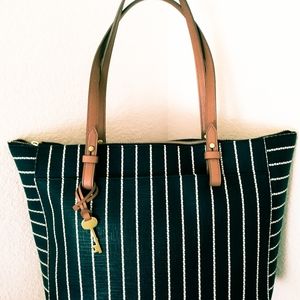Fossil  Heart Stripe Shopper Tote Black